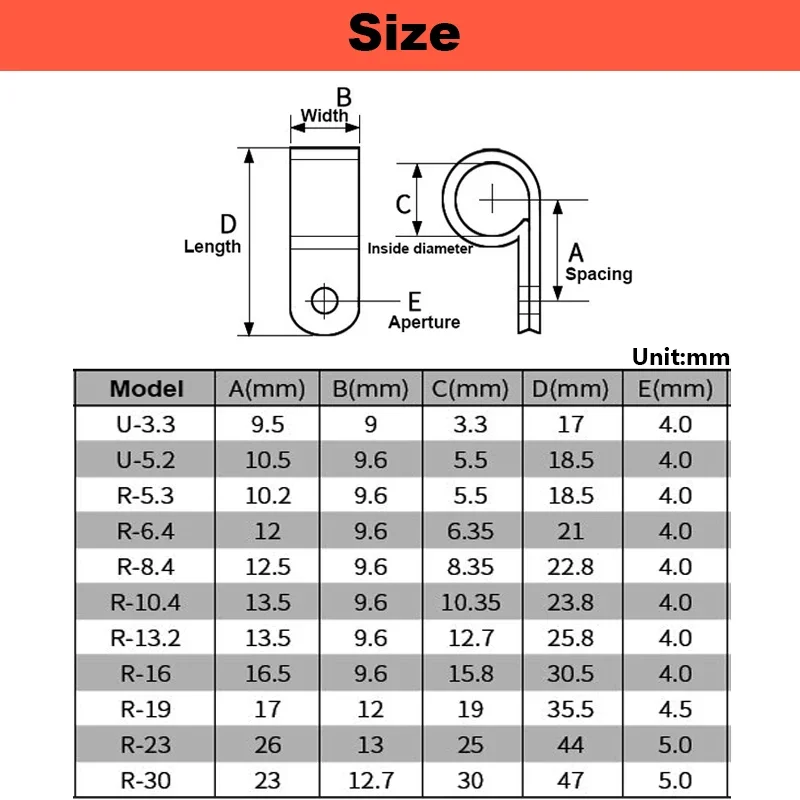 PA66 Nylon Wire Fixing Clip R-type Wire Clip U-type Wire Card UC Wire Buckle Wall Cable Management Wiring Routing Fixing Button