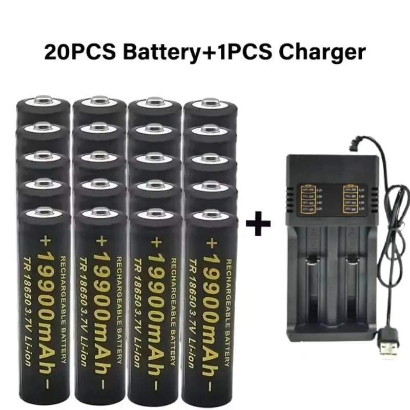 2025 18650 lithiumbatterij 100% nieuwe zaklamp 18650 oplaadbare batterij 3,7 V 19900 mAh gebruikt voor zaklamp + 201 oplader