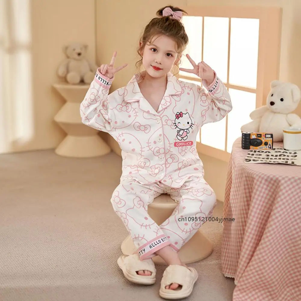 

Детский пижамный комплект «Hello Kitty» из 2 предметов с героями мультфильмов «Hello Kitty», Sanrios, кардиган в стиле аниме, парные штаны с длинными рукавами, милая домашняя одежда, подарок