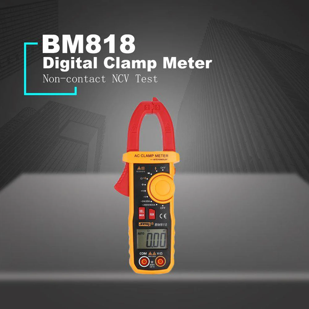 

SZBJ BM818 Цифровые клещи BM819 Амперметр Ture-RMS ACV/DCV ACA 600V/600A Автоматический диапазон емкости 2000 мкФ/10000 мкФ NCV Подсветка