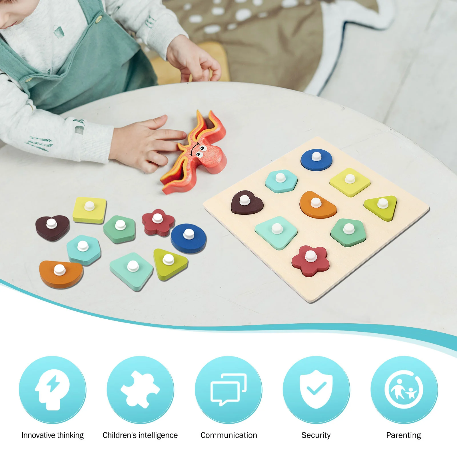 

1Set Wood Puzzle Board Cartoon Matching Educational Game for Kids Eye Hand Coordination Shape Color Training Wooden Puzzle Board