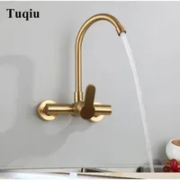 Brushed Gold Kitchen Faucet  Swivel Pot Filler Tap Wall Mounted Hot and Cold Sink Tap Rotate Spout Stainless Steel