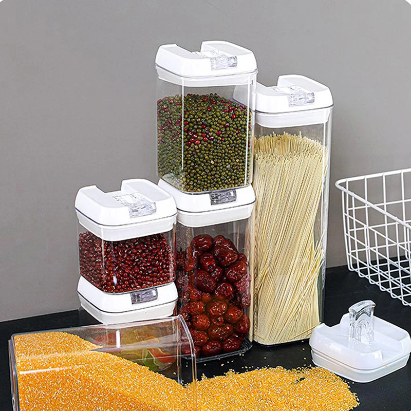 1set Kitchen Sealed Jar Plastic Seasoning Box Organizer Stackable Food Storage Box Multigrain Tank with Lid Cereals Container