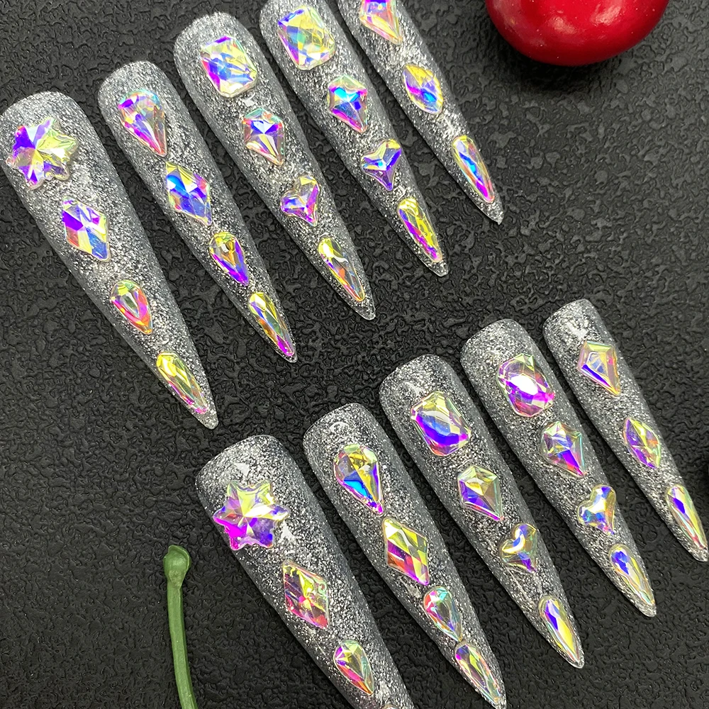 

Ballerina Stiletto Handmade Press on Nails Long Glossy Exquisite False Nails Manicure with Charms Design Artificial Fingernails