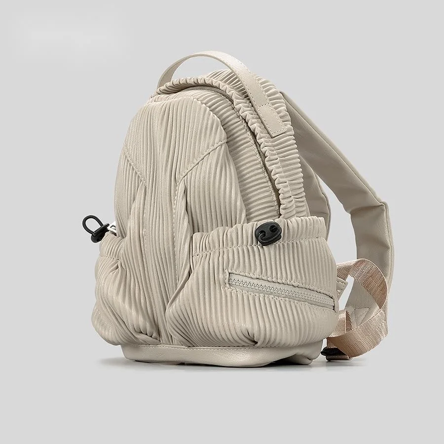 Backpack, Niche Design Soft Leather Pleated Exquisite Backpack, Casual Shopping Versatile Fashion Lightweight Women's Bag. Very Individual._voghion.com