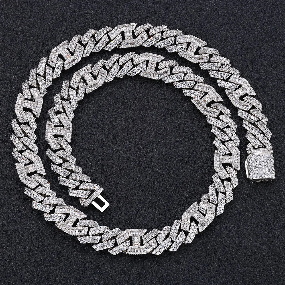 Hip Hop Jewelry Luxury 15mm Cuban Link Chain 925 Sterling Silver Jewellery VVS Moissanite Prong Cuban Chain Necklace for Women..