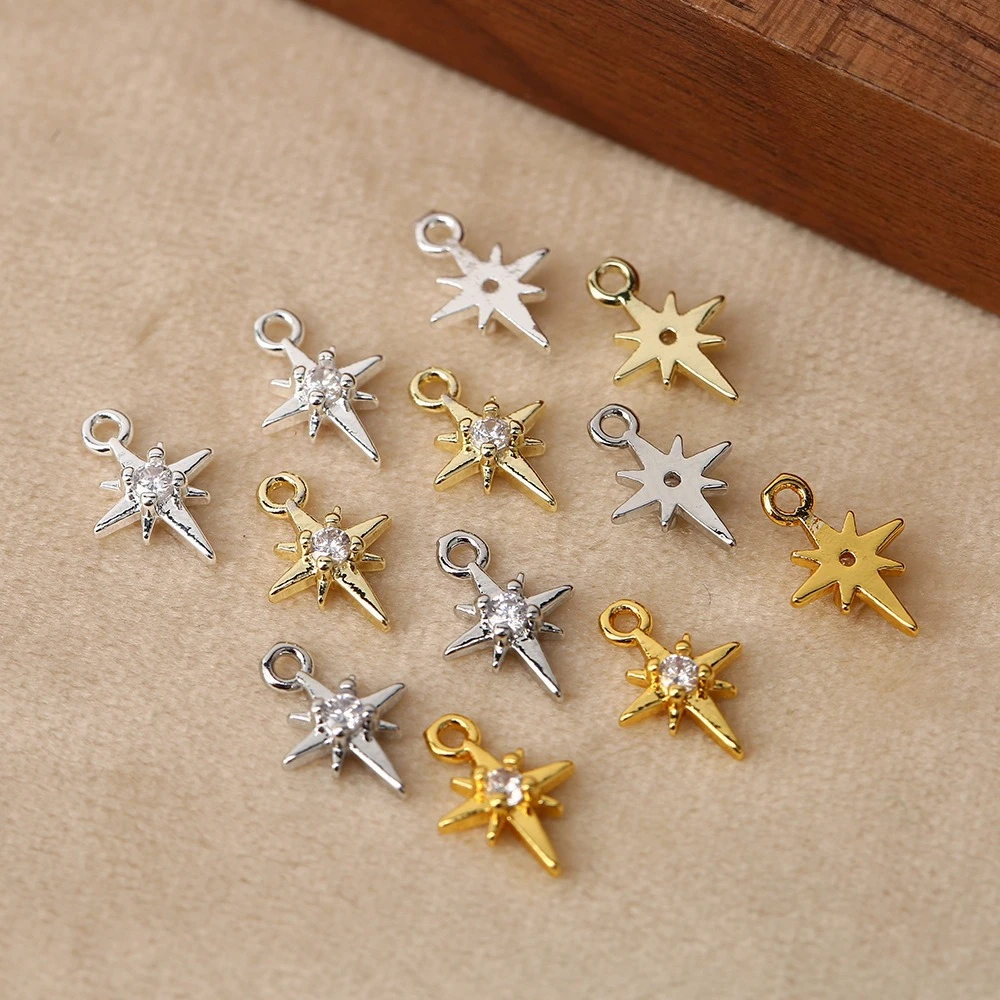 10pcs/lot 14K Gold Colors Rhinestone Hexagram Stars Brass Pendants Bracelet Charm Decoration For Necklace Jewelry Making Finding