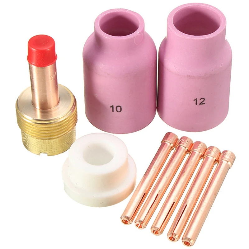 9Pcs TIG Welding Torch Large Long Gas Lens & Alumina Cup for WP17 WP18 WP26 TIG Collet Bodies Spares Kit Accessories