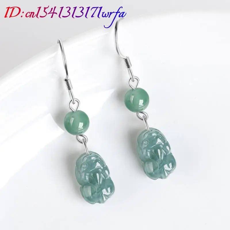 Pendientes Pixiu de Jade azul de Myanmar, regalos Vintage para mujer, piedra de plata 925, accesorios de moda, amuleto de lujo