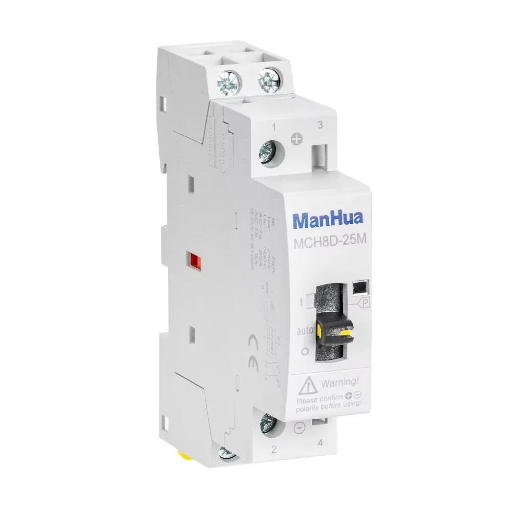 ManHua MCH8D-25M 2P 25A 12VDC 50/60HZ Din Rail Household DC Modular Contactor With Manual Control Switch