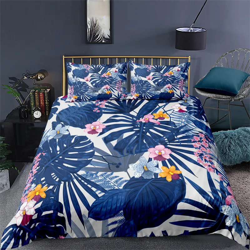 

Soft Palm Leaves Comforter Cover Microfiber Tropical Botanical Leaves Bedding Set Double Monstera Leaf Floral Print Duvet Cover