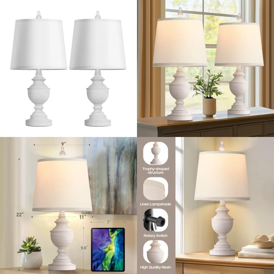 

Retro Table Lamps Set of 2, Bedside Lamp for Bedroom Rustic Farmhouse Table Lamps for Living Room, 22" Vintage Nightstand Lamps
