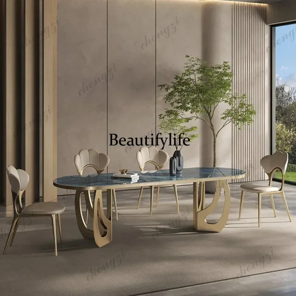 YL luxury Kitcjen Dining Table Set 6 People Desk legs metal Marble Dining Table Coffee Multifunctional mesa comedor