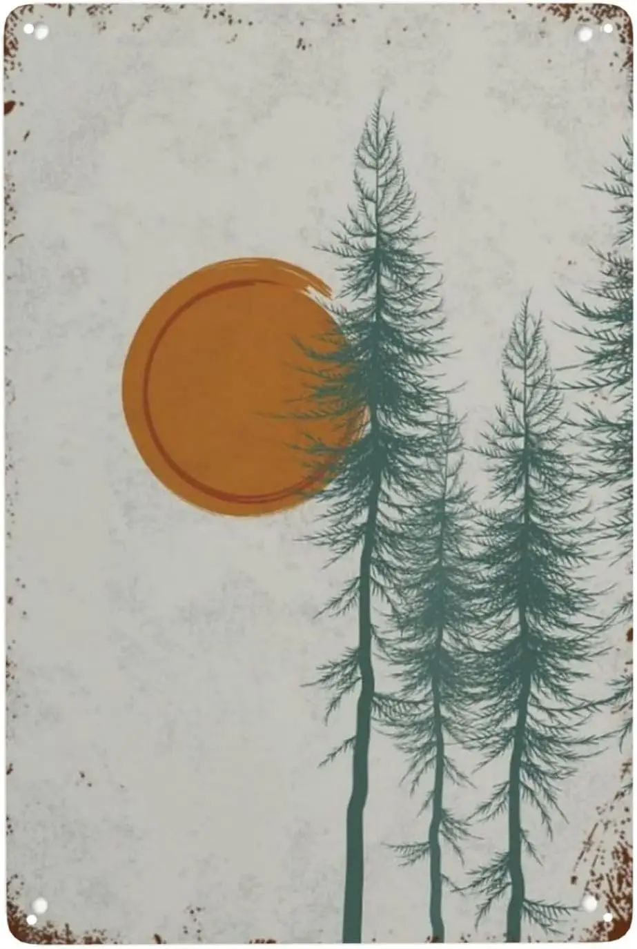 Vextrovia Funny Retro Metal Tin Sign Sun And Moon Trees Sun And Moon Landscape Mid Century Modern Minimal Wall Art Boho Prints S