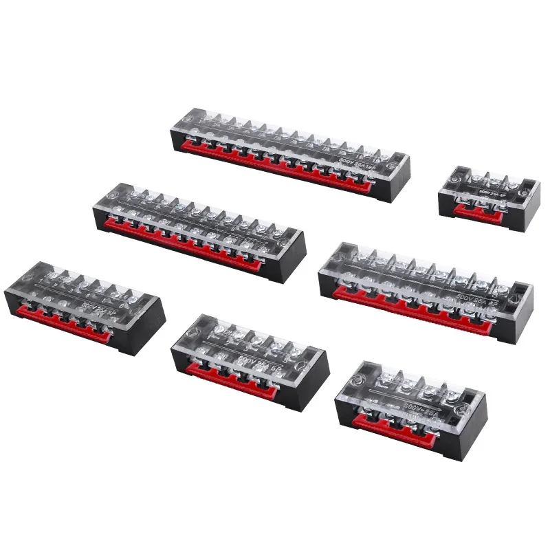 1Set 25A 600V Dual Row Strip Electrical Screw Terminal Block Fixed Wiring Board Wire Cable Connector TB25 Series Terminal Kit