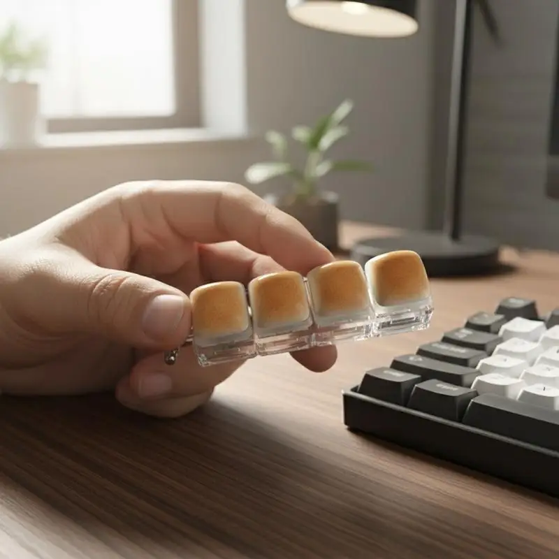 Bread Decompress Button Keycap Stress Relief Clicker Keychain Mechanical Keyboard Fingertip Keyring