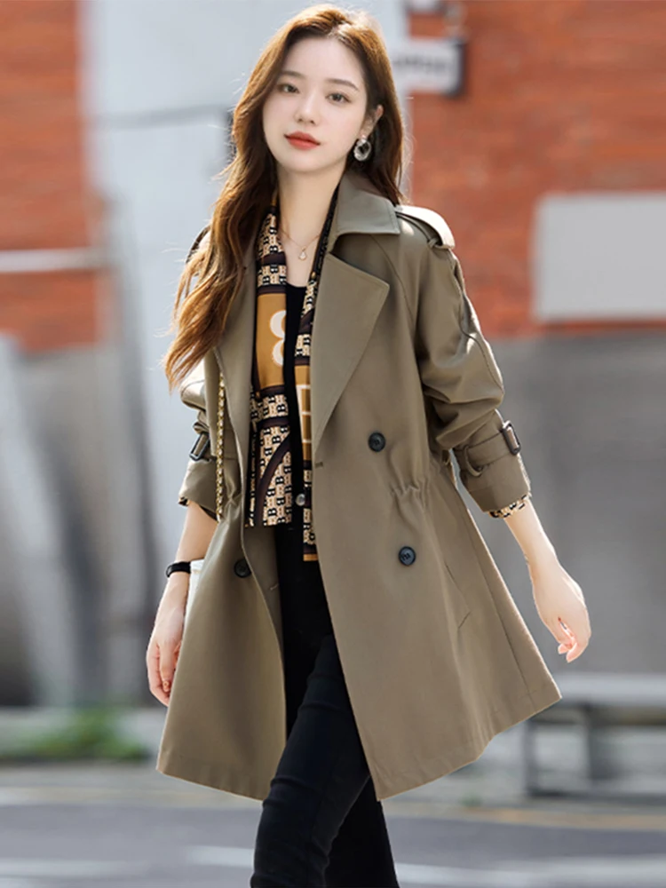 

Fashionable British Style Women's Mid-Length Coat Spring Autumn New Arrival Stylish Elegant Windbreaker Korean Style Loose Fit