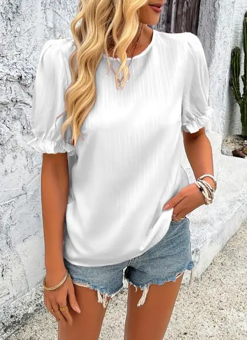 Minimally Elegant Women's Short Sleeved Shirt with Fungus Design