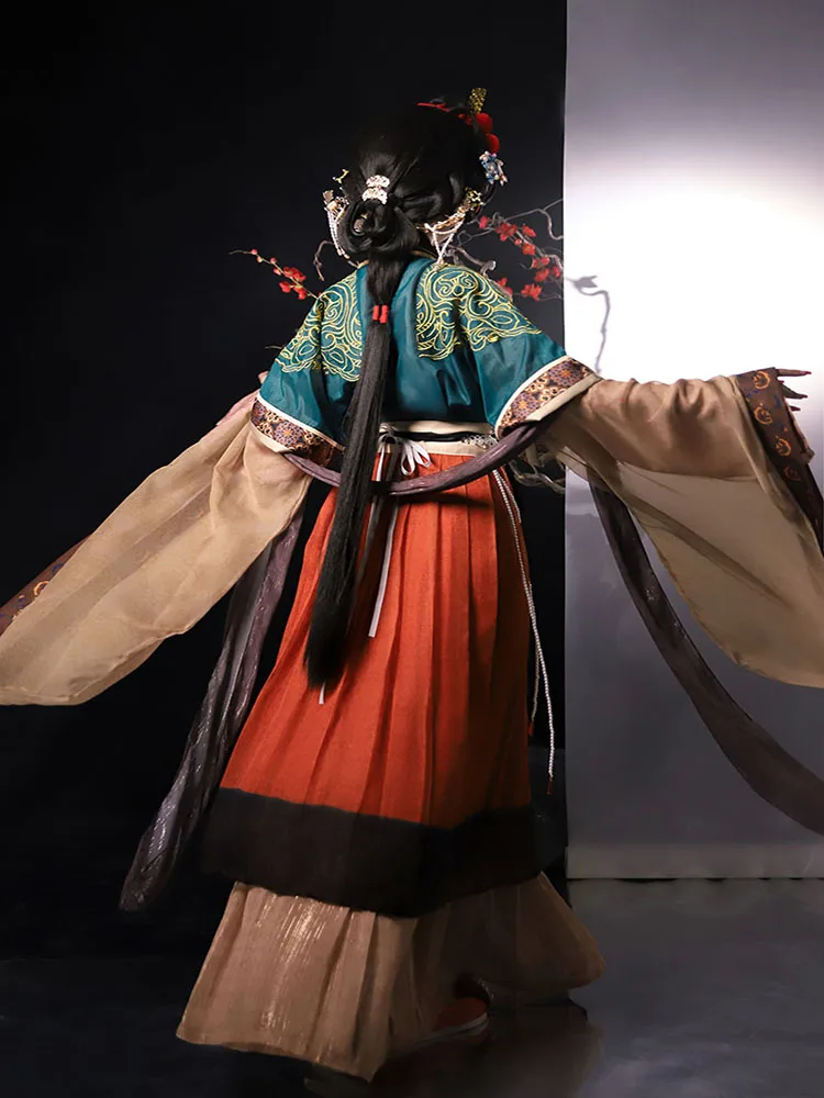 Chinese Hanfu Dress Women Vintage Traditional Carnival&Halloween Cosplay Costume 2023 Summer Green&Red Embroidery Hanfu Dress