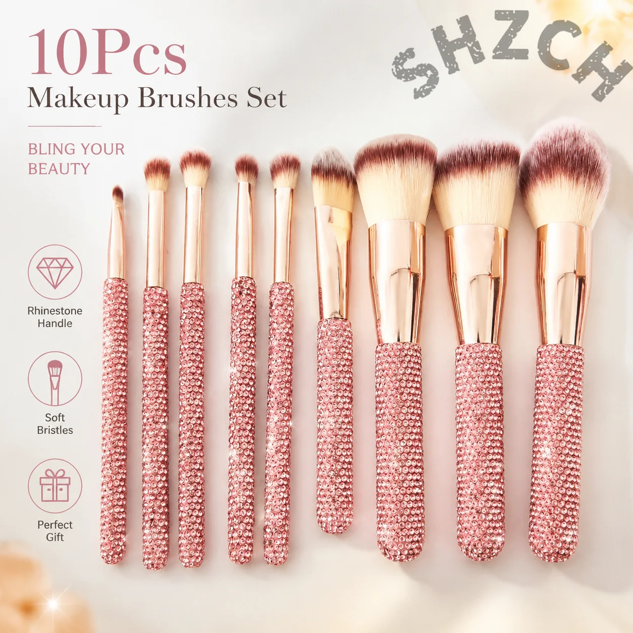 Creative Rhinestone Storage Cube Set, 9-Piece Multifunctional Makeup Brush Organizer for Desk or Office