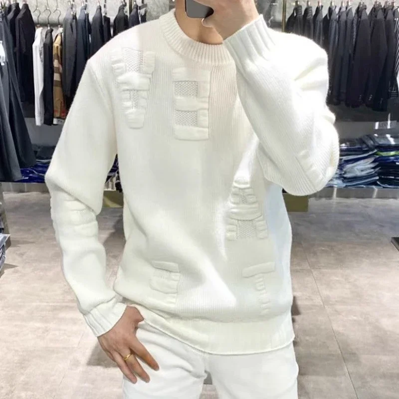 Abbigliamento da uomo lettera girocollo maglione lavorato a maglia maschile girocollo pullover verdi moda coreana Sheap maglioni vestibilità ampia felpa