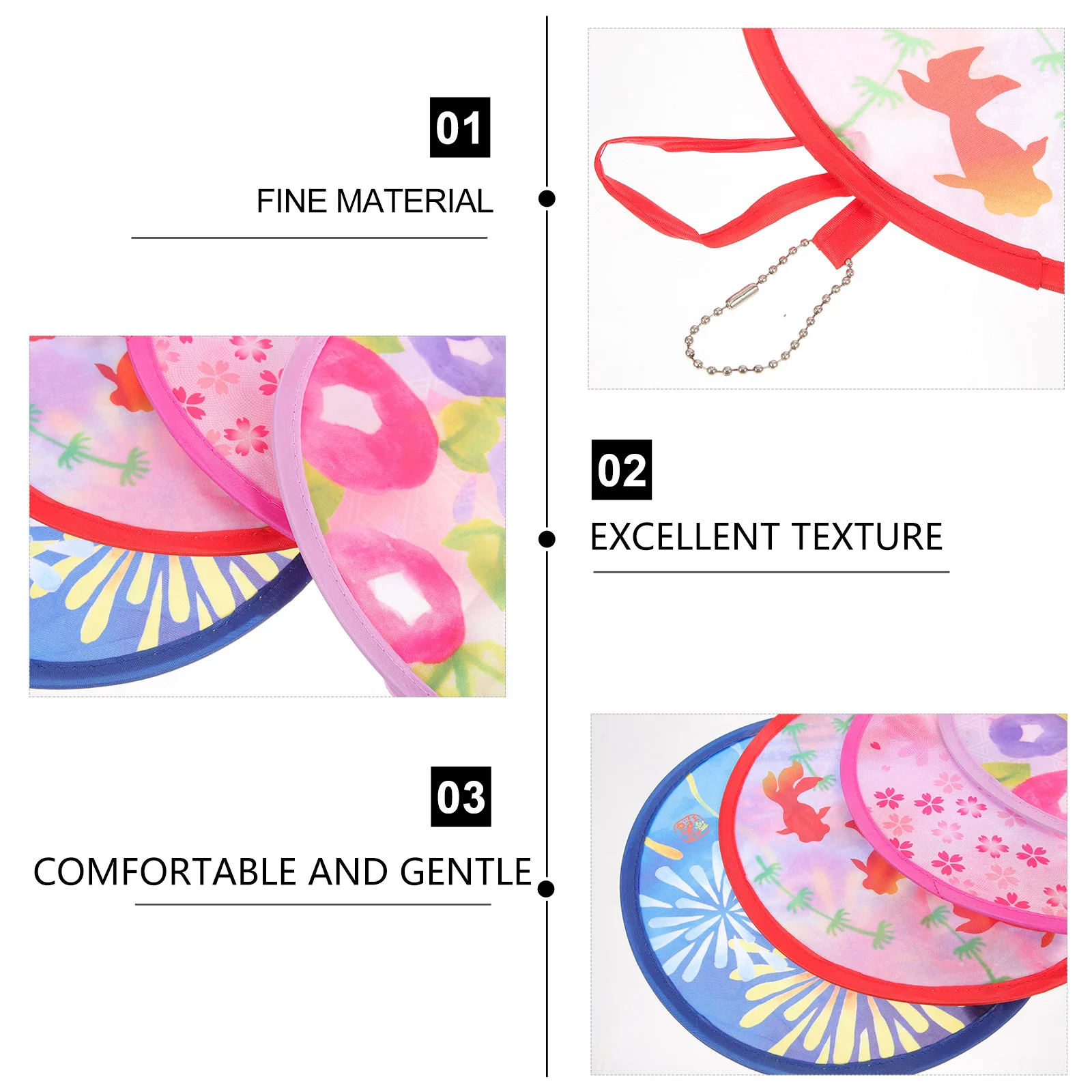 

4pcs Japanese Folding Foldable Handheld Vintage Style Oriental Polyester Circular Fan for Women Summer