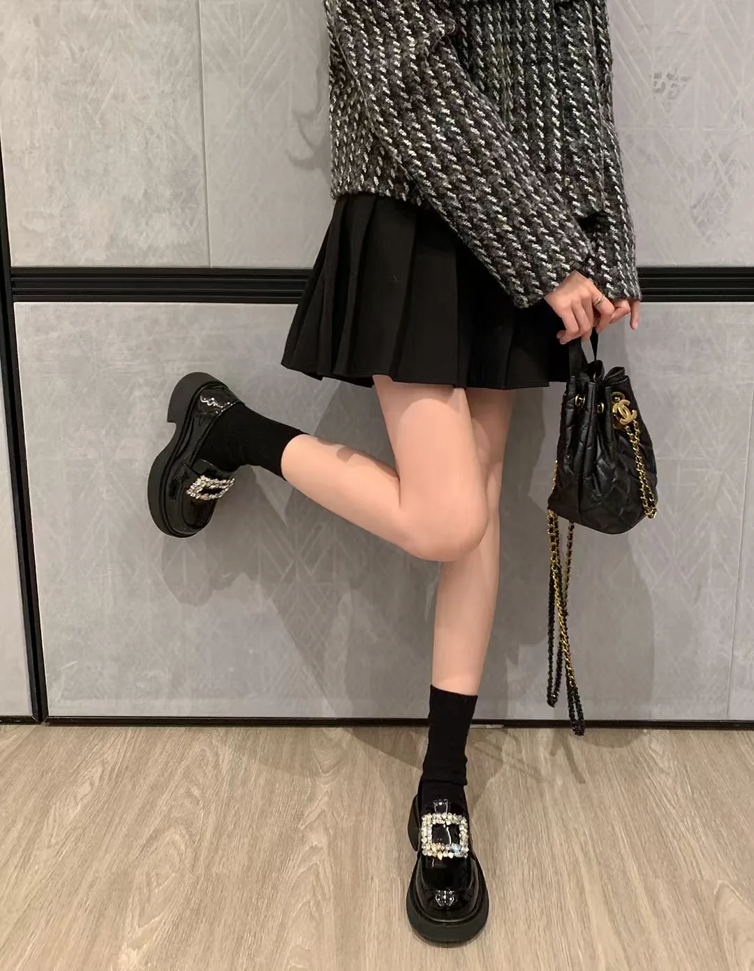 كريستال مشبك منصة الشقق النساء رشاقته سوليد أوكسفورد لامعة أحذية من الجلد الصغيرة السيدات الكعك المتسكعون فام ديربي الأخفاف #5