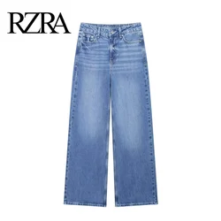 RZRA 2024 inverno novo viajante moda calças de cintura alta perna larga casuais calças jeans retas