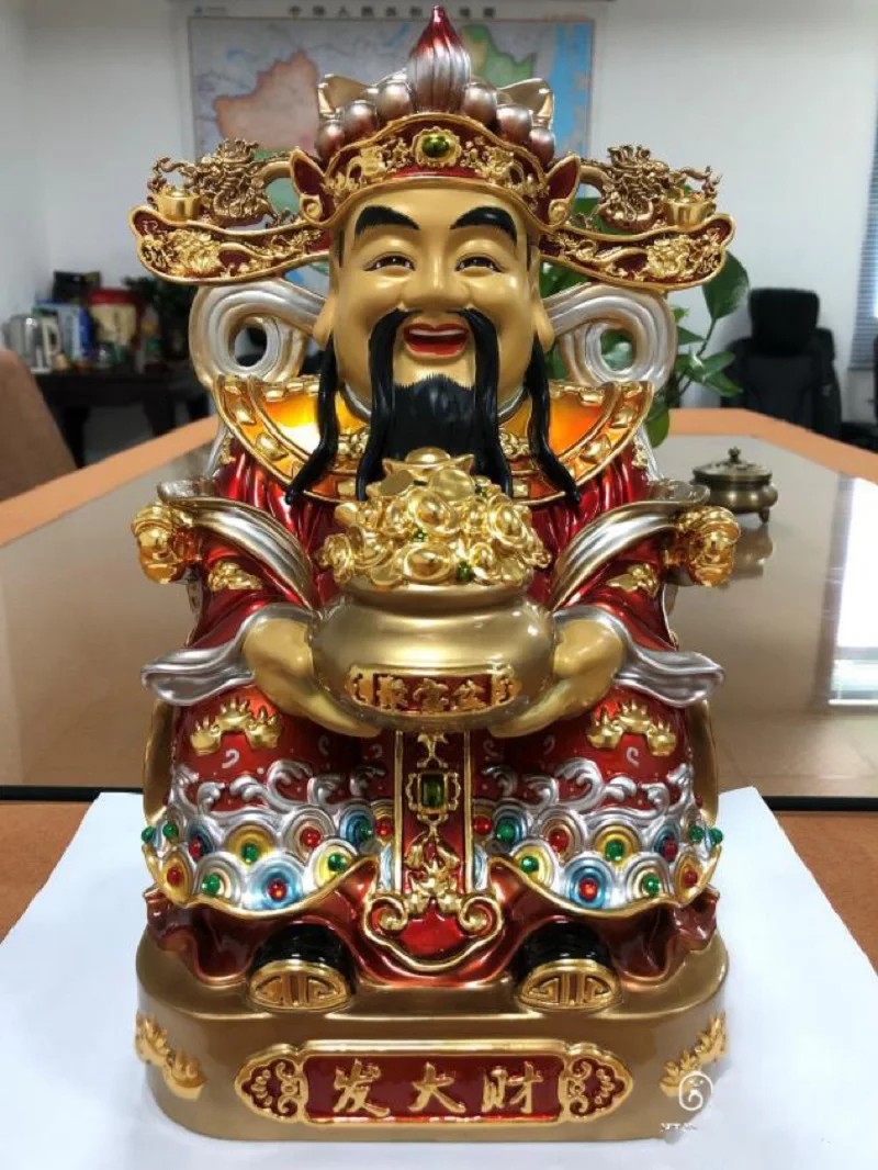 

30CM large 2023 HOME Company high grade Buddha decoration Recruit money wealth good luck COPPER God of fortune Mammon statue