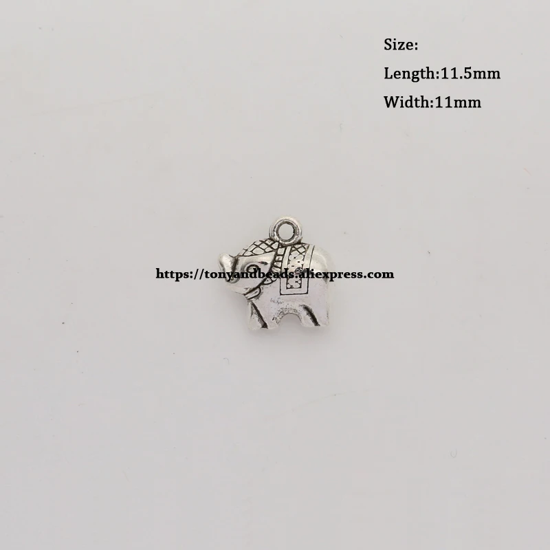 (50Pcs/Lot) Zinc Alloy Tibetan Silver European Charm Indian Elephant-Shape Pendant Size 11.5X11mm HZ2957B