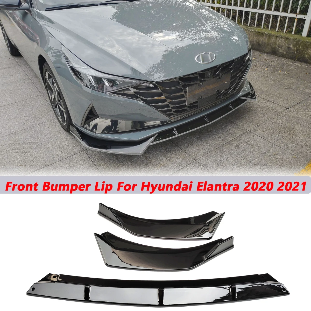

3X Black Carbon Fiber Look Front Lip Lower Bumper Spoiler Side Splitter Body Kit For Hyundai Elantra 2020 2021 2022 Car Styling