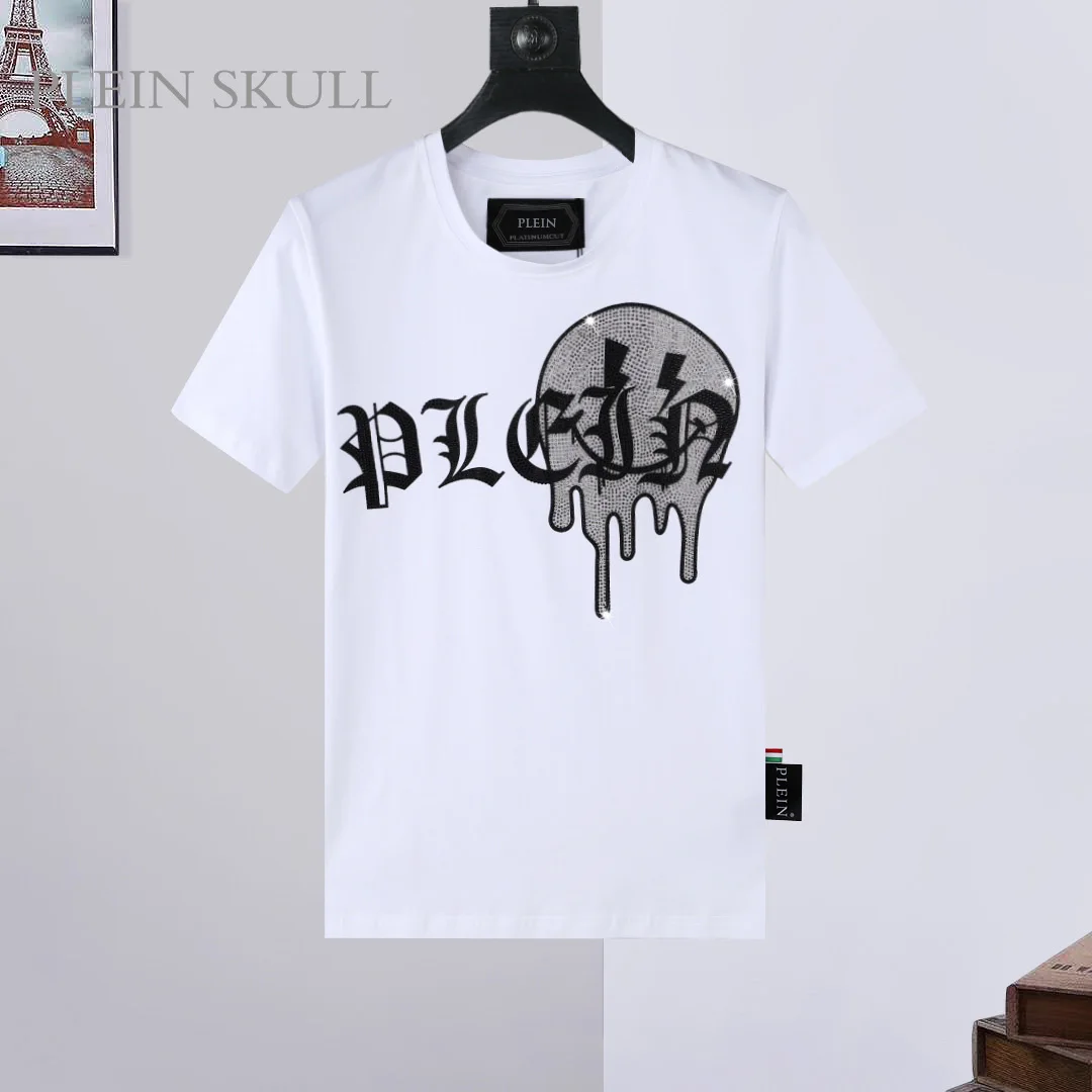 2026 Summer Trendy PP Hot Diamond Printed Men Top Short Sleeve Summer Slimming High Street Cotton T-shirt Punk Unisex Party Tee