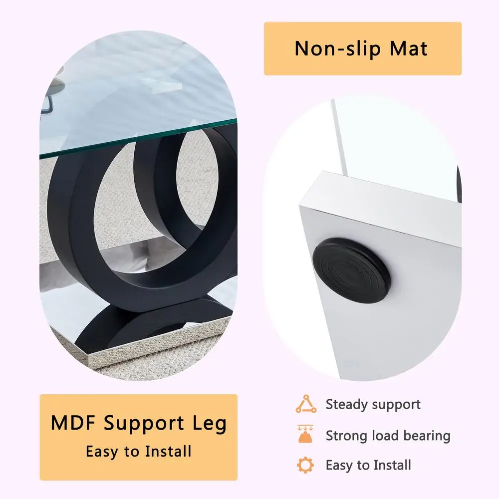 Современный журнальный столик из МДФ со стеклянной столешницей, черное основание, мебель для гостиной в минималистском стиле, 47,2x25,6x17,8 дюймов