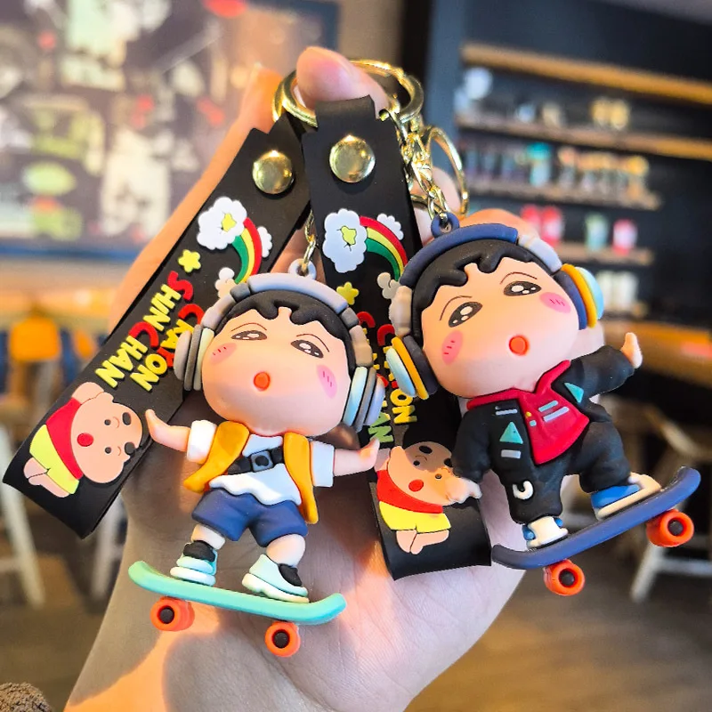 

New Crayon Shin-Chan Keychain Anime Figures Colorful Series Surfing Cartoon Car Key Chain Kids Toys Fans Gift Ornament