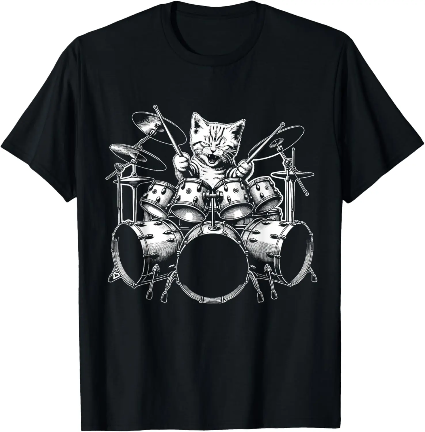 

Kitten Rock Band Funny Kitty Drummer Cat Playing Drums T-Shirt