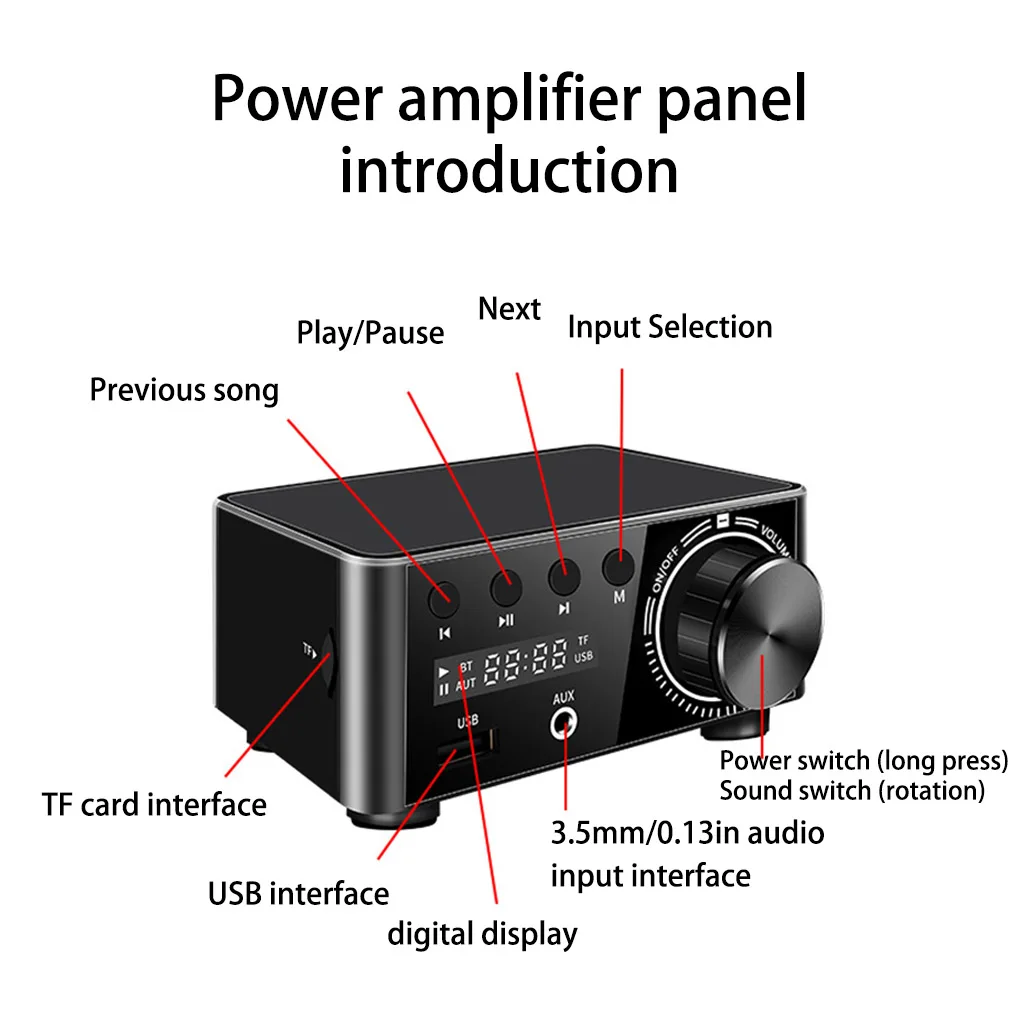 Wireless Digital Display Amplifier Board Electric Bluetooth-compatible 5.0 Power Amp Sound Equipment Accessories  Silver