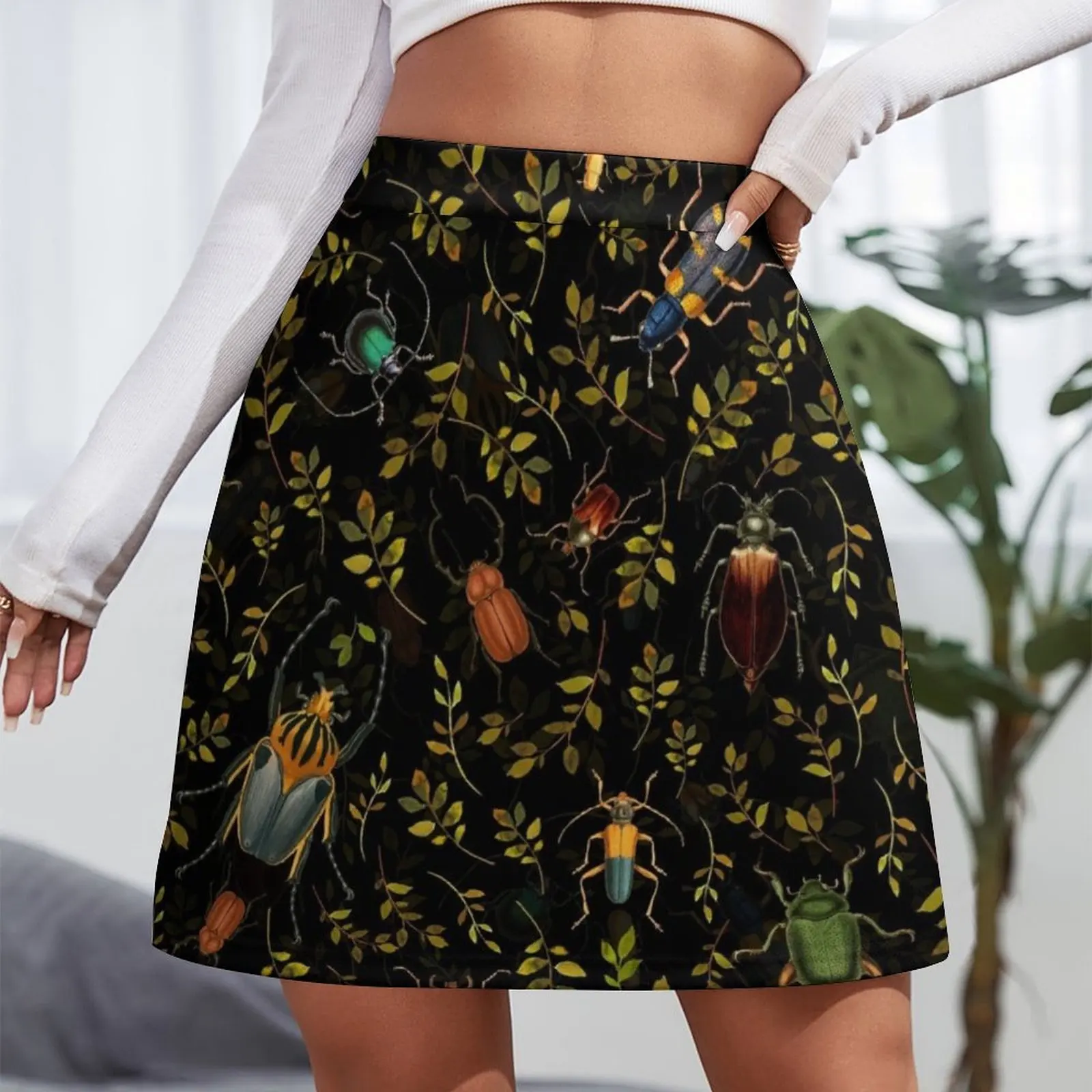 Vintage Beetles Pattern Botanical Night Garden Mini Skirt Female dress mini denim skirt Woman skirts Mini Skirt