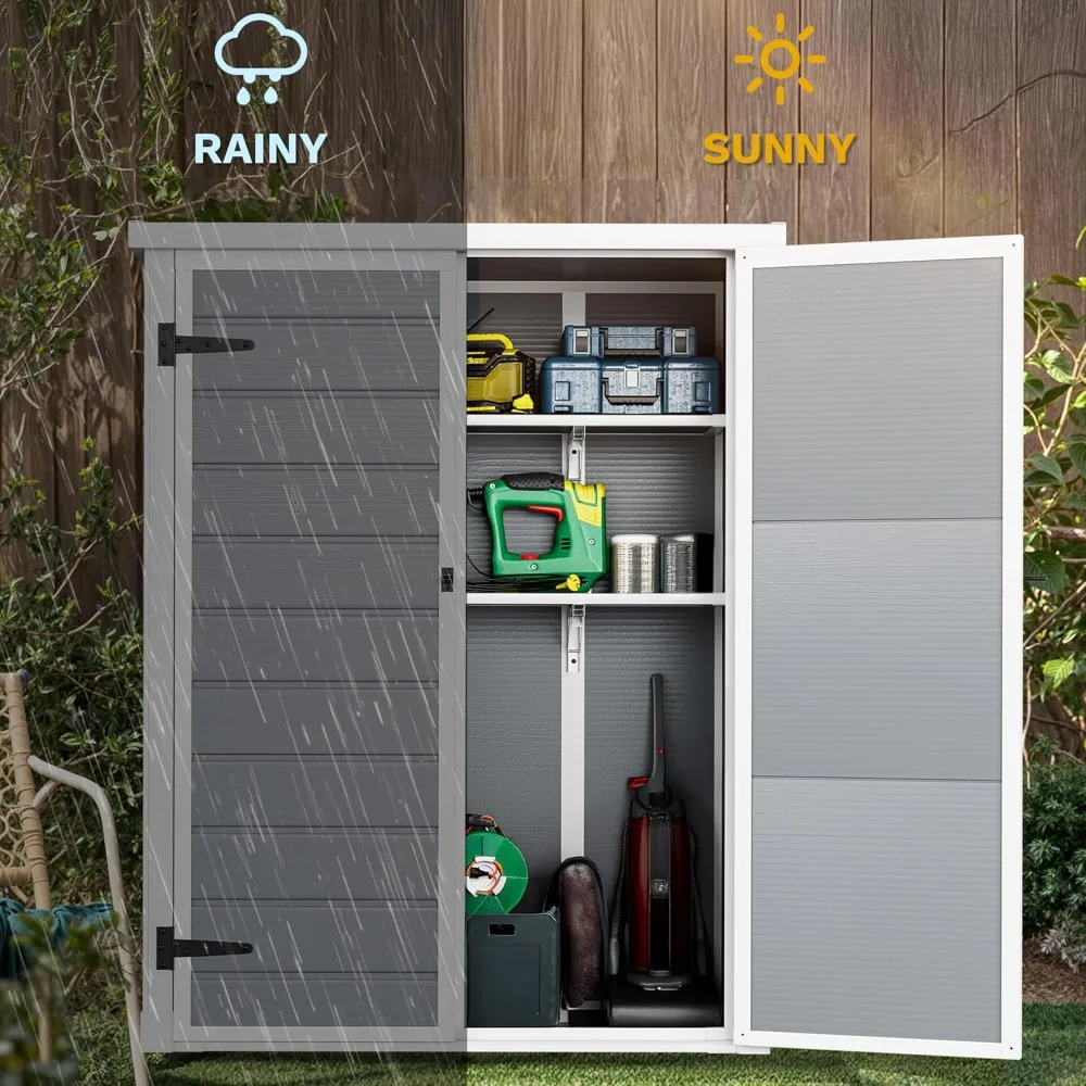 

49 Cuft Outdoor Tall Storage Shed with 2 Shelves, Weatherproof Vertical Tool Shed with Floor & Lockable Doors