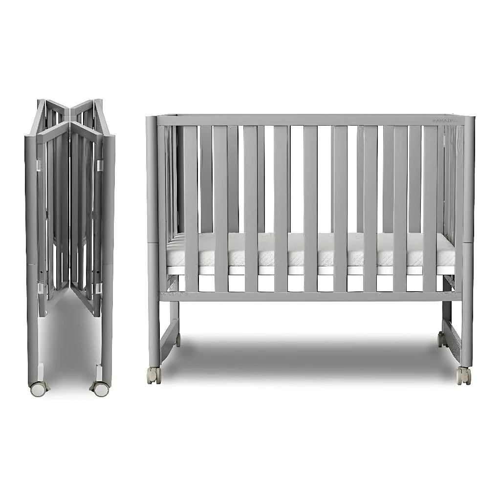 EvoNook Mini cuna convertible 6 en 1 plegable y portátil con ruedas 4 alturas ajustables 100% madera de pino de Nueva Zelanda (GIS)