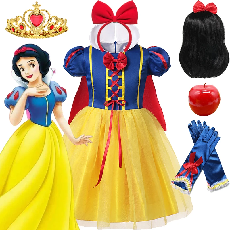 Disney Girls Snow White Princess Dress Children Snow White Cosplay Costumes Cute Dress Girls Birthday Party Clothings 2-10Years