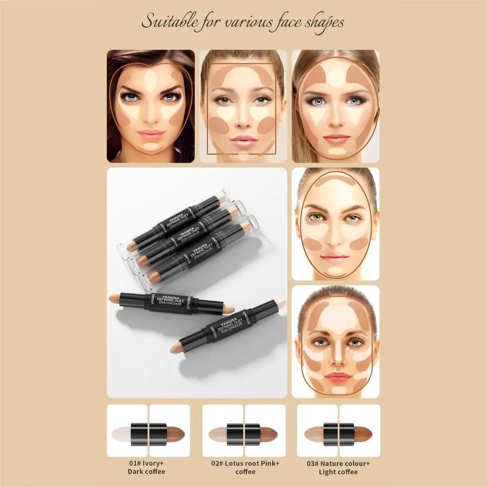 2in1 Face Foundation Long Lasting Double Head Dark Circles Corrector Stereomodification Highlight Concealer Pen