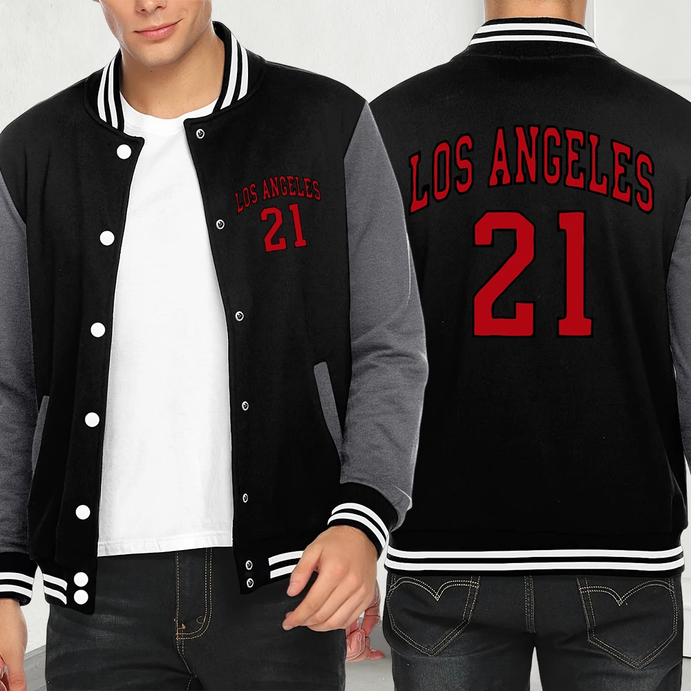 

Лос-Анджелес номер 21, мужская куртка с принтом, повседневная уличная одежда, осенние пуловеры, флисовый бейсбольный трикотаж, модное пальто в стиле хип-хоп