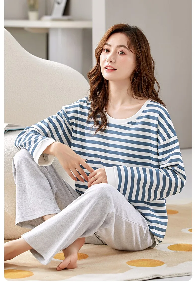 

Pajama Sets Orange Women Slip Colourful Pants Romantic Aesthetic Homeclothes Knitted Tops Season Loosen Fitting Suits Cold Unise