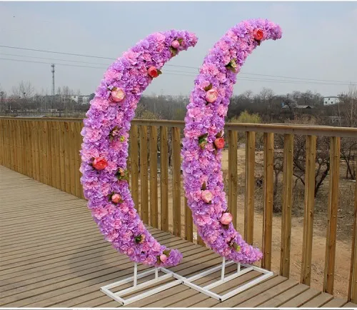 Flor de hortensia rosa con marco de arco de hierro, accesorios de escenario para fiesta de boda, novedad de 2019