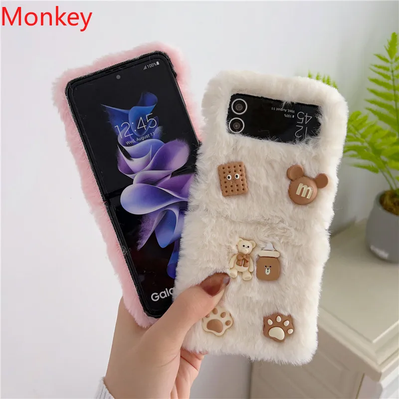 جراب بقشرة صلبة لسامسونج زد فليب ، دب فرو دافئ ، تميمة مضحكة ، زفليب ، 1 ، 2 ، 3 ، 4 ، 5 جم ، جالكسي زفليب 6 ، زفليب ، لطيف