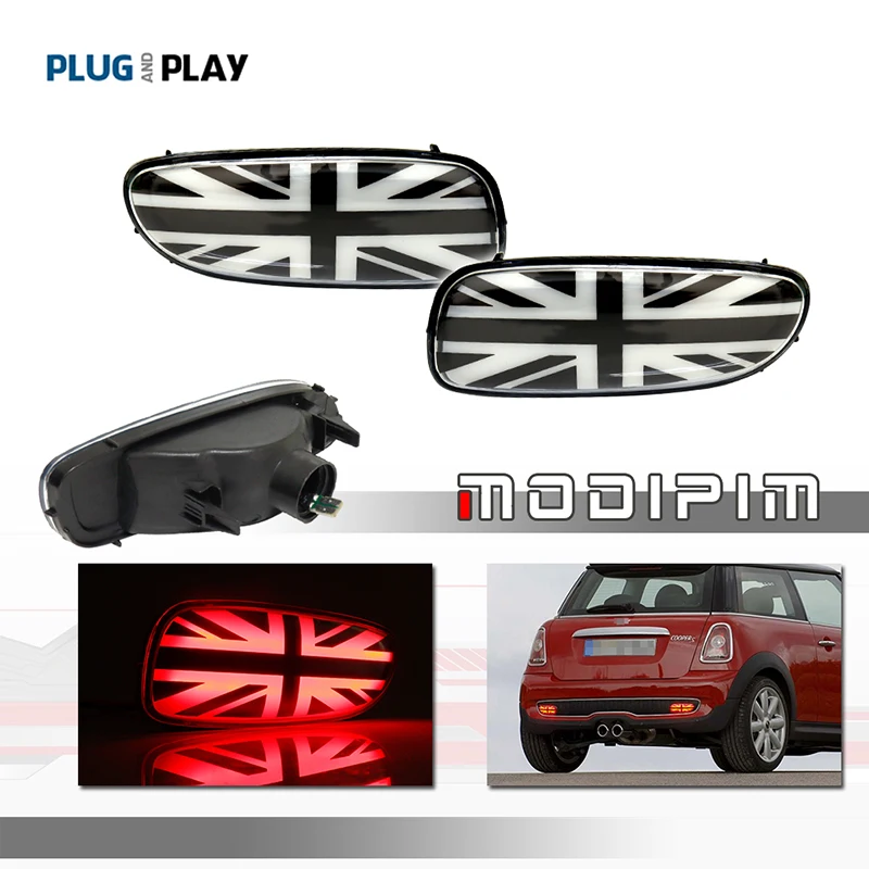 2PCS Union Jack Design Red LED Car Rear Bumper Reflector Lights For MINI Cooper R56 R57 R58 R59 Rear Fog Lights Running Lights