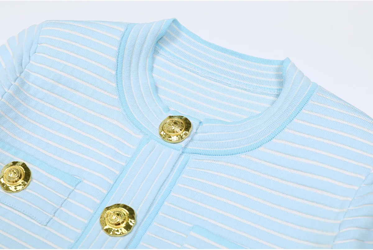 

High Quality Women Striped Cardigans Sweater Coat Knitted Top Long Sleeve Elegant Casual Mini Skirt Autumn Winter Female