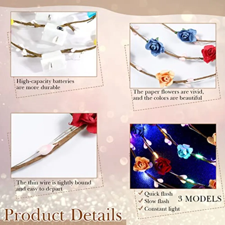 30 قطعة LED زهرة تاج Headbands تضيء عقال زهرة إكليل الأزهار متوهجة الجنية تاج للنساء كرنفال عيد ميلاد الزفاف #3