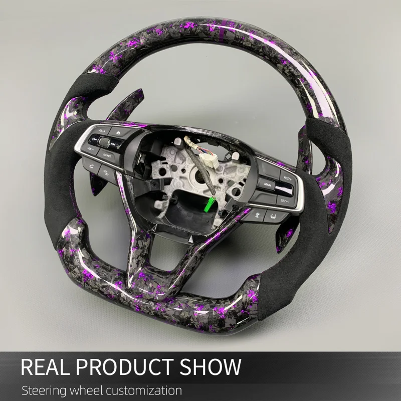 عجلة قيادة جلدية من ألياف الكربون مزورة مخصصة الجيل العاشر 2018-2022 مع شريط سباق علوي أنيق