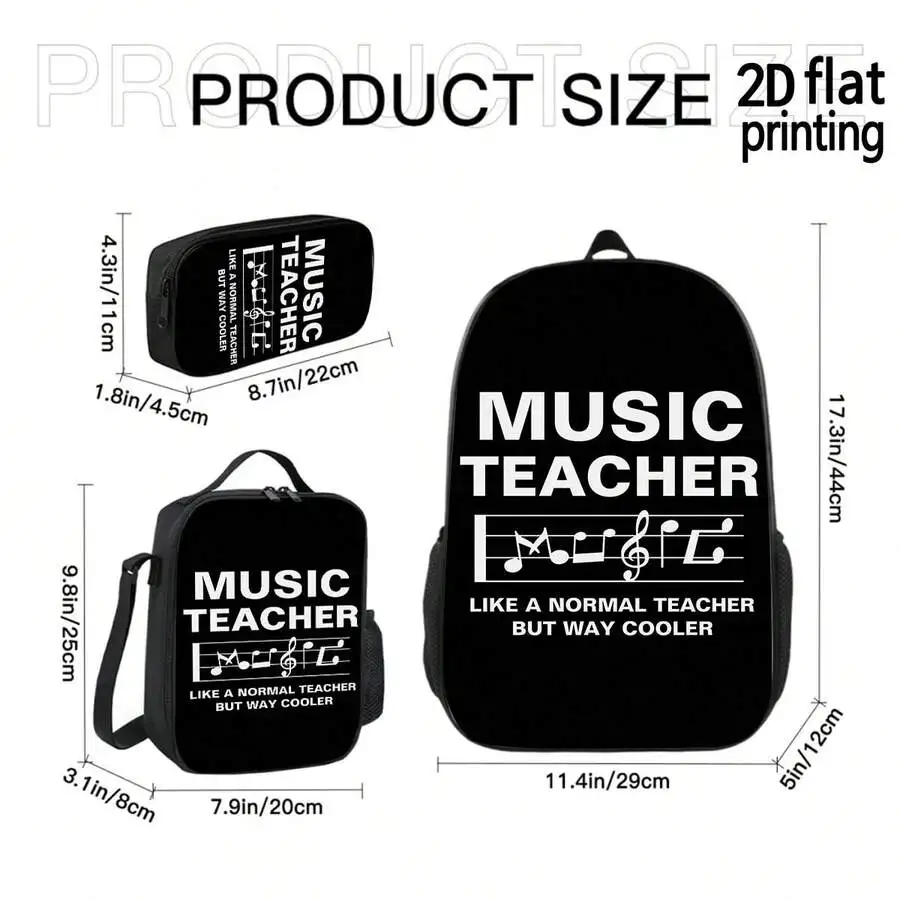 

Music Teacher Backpack Set With Crossbody Bag And Pen Case - Lightweight Polyester School Work Travel Bag